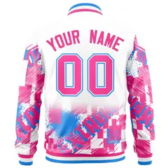 White Pink-Powder Blue Street Graffiti Varsity Letterman Jacket 4
