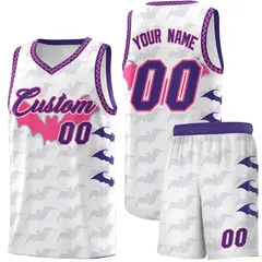White Pink Purple Bat Pattern Halloween Basketball Jersey 1