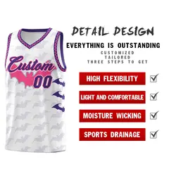 White Pink Purple Bat Pattern Halloween Basketball Jersey 2