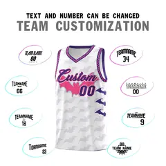 White Pink Purple Bat Pattern Halloween Basketball Jersey 4