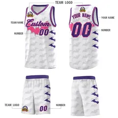 White Pink Purple Bat Pattern Halloween Basketball Jersey 5