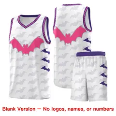 White Pink Purple Bat Pattern Halloween Basketball Jersey 7