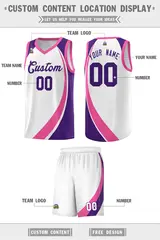White Pink-Purple Color Block Team Basketball Jersey 2
