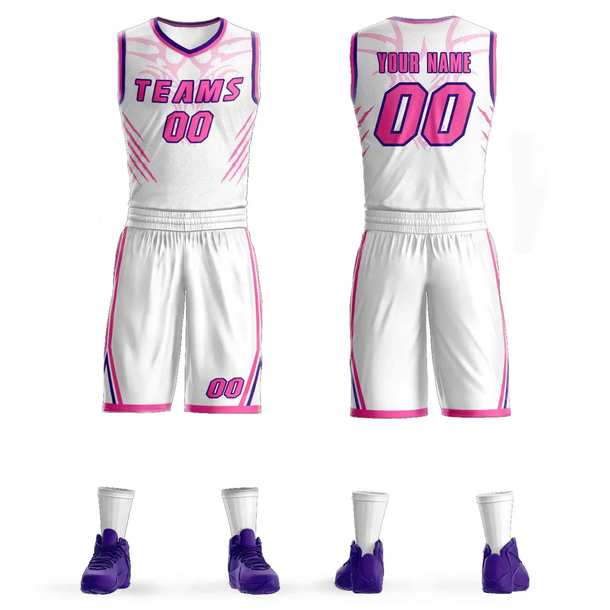 White Pink-Purple Graffiti Claw Element Basketball Jersey