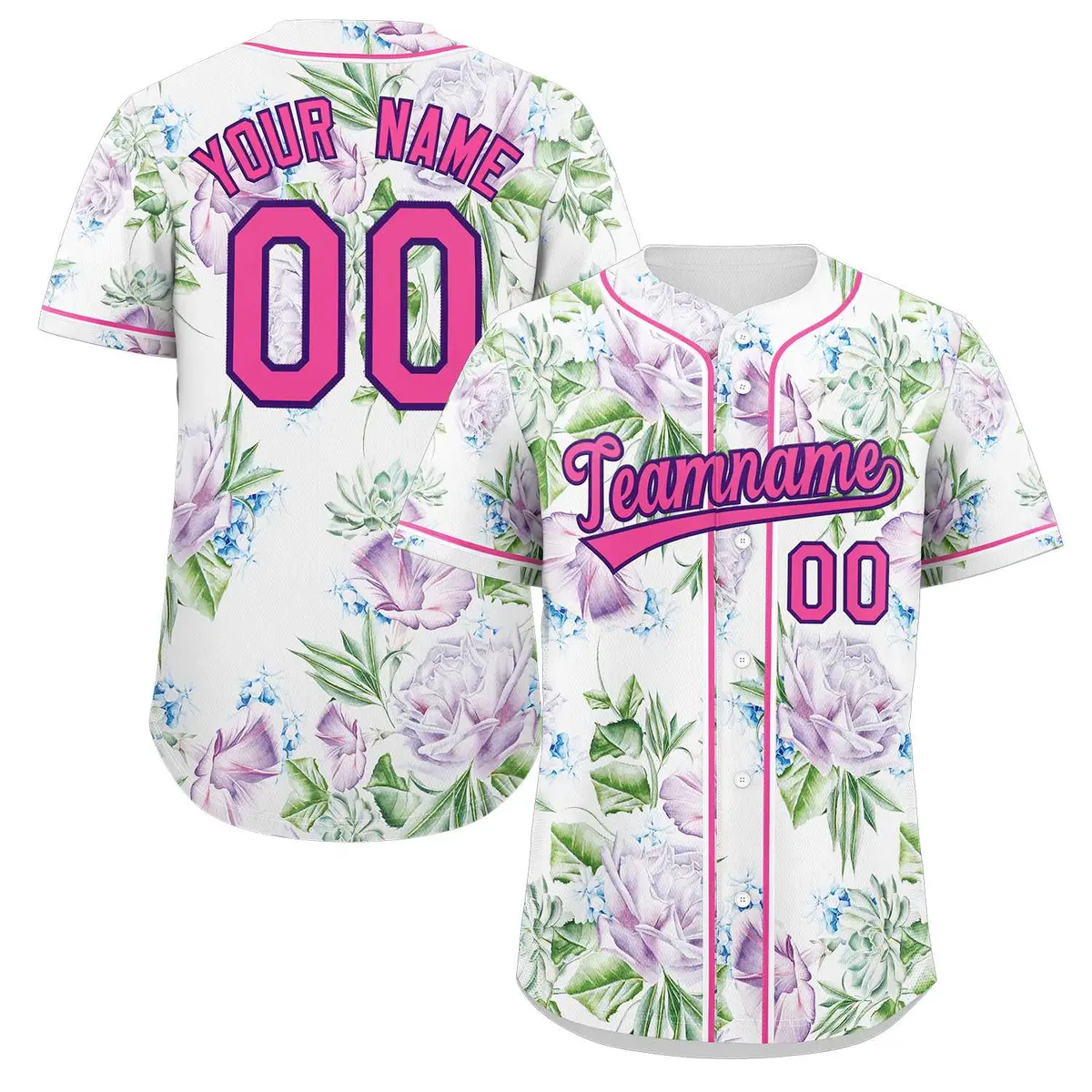 White Pink-Purple Graffiti Flower Authentic Baseball Jersey