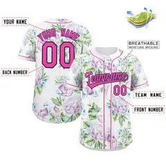 White Pink-Purple Graffiti Flower Authentic Baseball Jersey 2