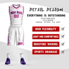 White Pink-Purple Graffiti Oblique Bar Basketball Jersey 2