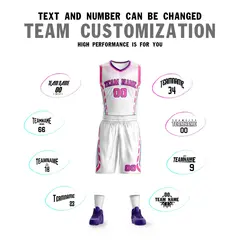 White Pink-Purple Graffiti Oblique Bar Basketball Jersey 4
