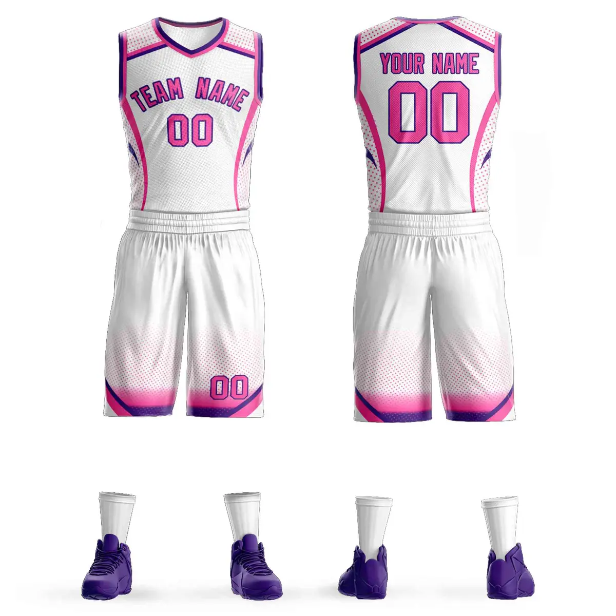 White Pink-Purple Graffiti Points Element Basketball Jersey