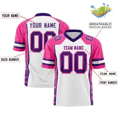 White Pink-Purple Raglan Side Pattern Football Jersey 2