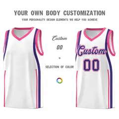 White Pink-Purple Ribbon Pattern Basketball Kits 3