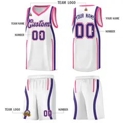 White Pink-Purple Ribbon Pattern Basketball Kits 5