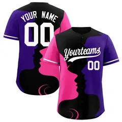 White Pink Purple Valentine's Day Couple Silhouettes Baseball Jersey 1