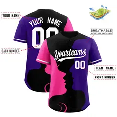 White Pink Purple Valentine's Day Couple Silhouettes Baseball Jersey 3