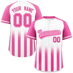 White Pink Raglan Gradient Thick Stripe Baseball Jersey
