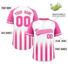 White Pink Raglan Gradient Thick Stripe Baseball Jersey 2