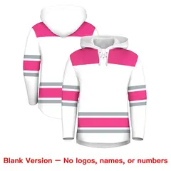 White Pink Raglan Lace-Up Neck Hockey Hoodie Jersey 7