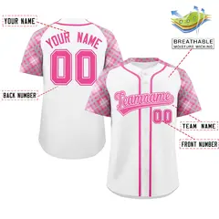 White Pink Raglan Sleeves Authentic Baseball Jersey 2