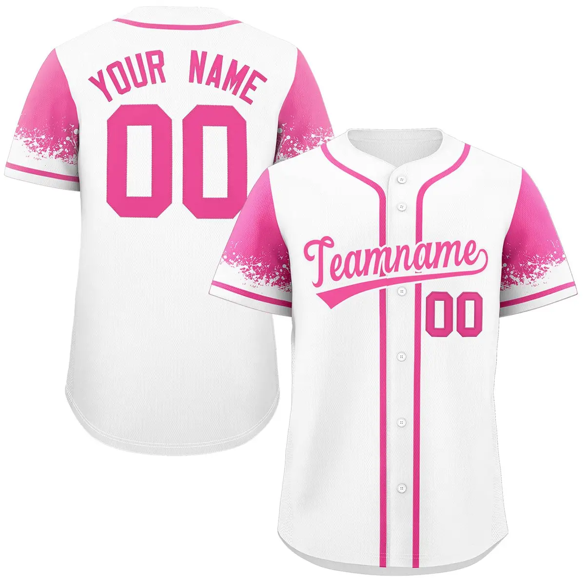 White Pink Raglan Sleeves Authentic Baseball Jersey