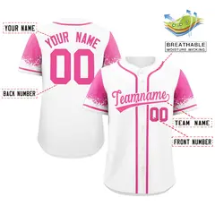 White Pink Raglan Sleeves Authentic Baseball Jersey 2