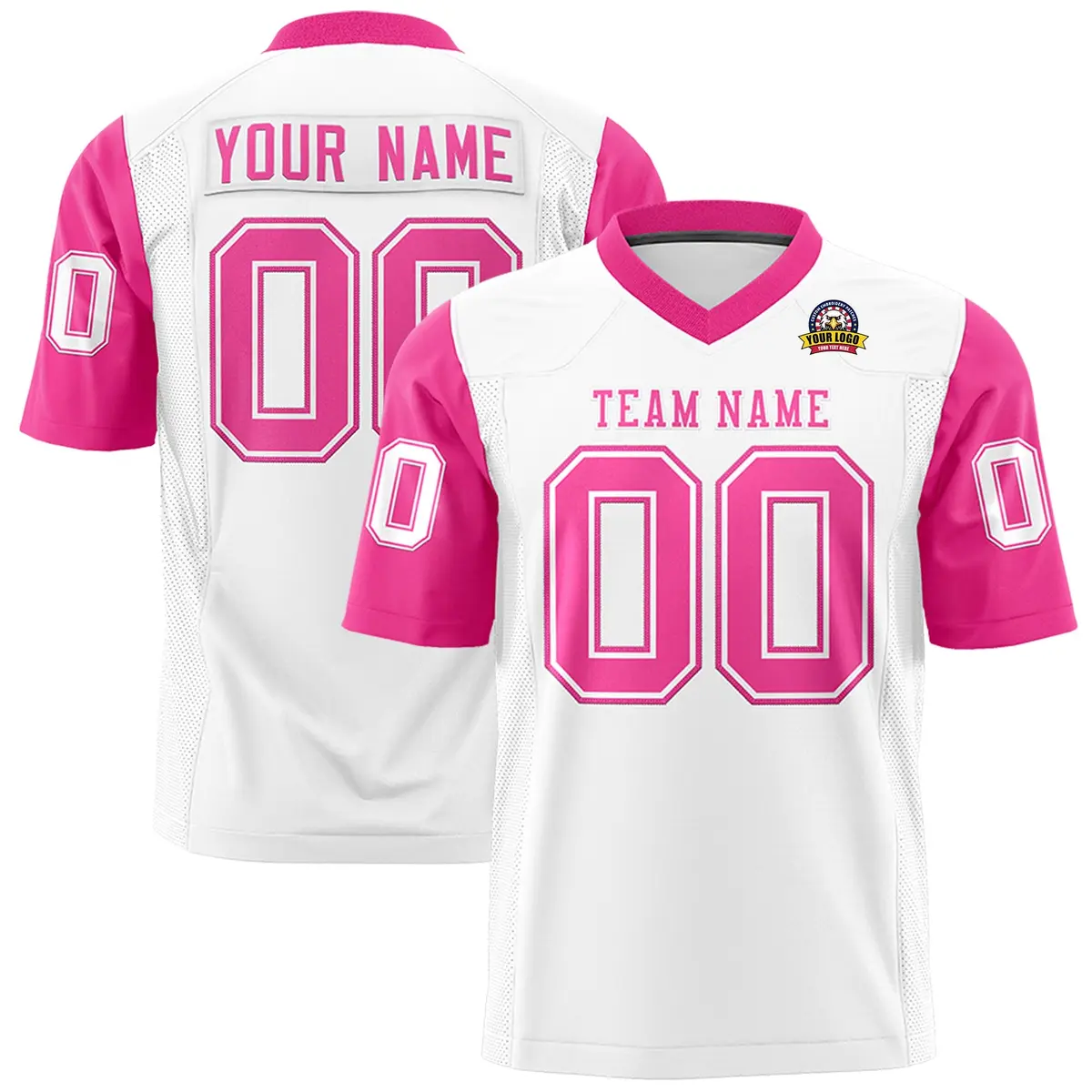 White Pink Raglan Sleeves Authentic Football Jersey