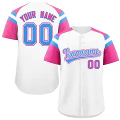 White Pink Raglan Sleeves Contrast Baseball Jersey