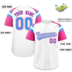 White Pink Raglan Sleeves Contrast Baseball Jersey 2