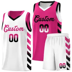 White Pink Reversible Basketball Kits - Side Arrow Pink Black Gradient