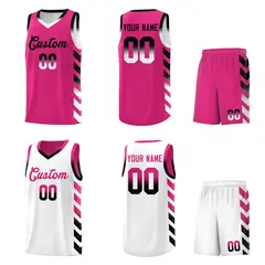 White Pink Reversible Basketball Kits - Side Arrow Pink Black Gradient 2