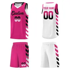 White Pink Reversible Basketball Kits - Side Arrow Pink Black Gradient 5