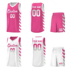 White Pink Reversible Basketball Kits - Side Arrow Pink Gray Gradient 3