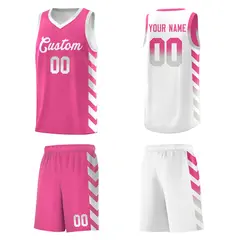 White Pink Reversible Basketball Kits - Side Arrow Pink Gray Gradient 6