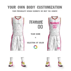 White Pink Reversible Double Side Basketball Jersey 3
