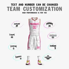 White Pink Reversible Double Side Basketball Jersey 5