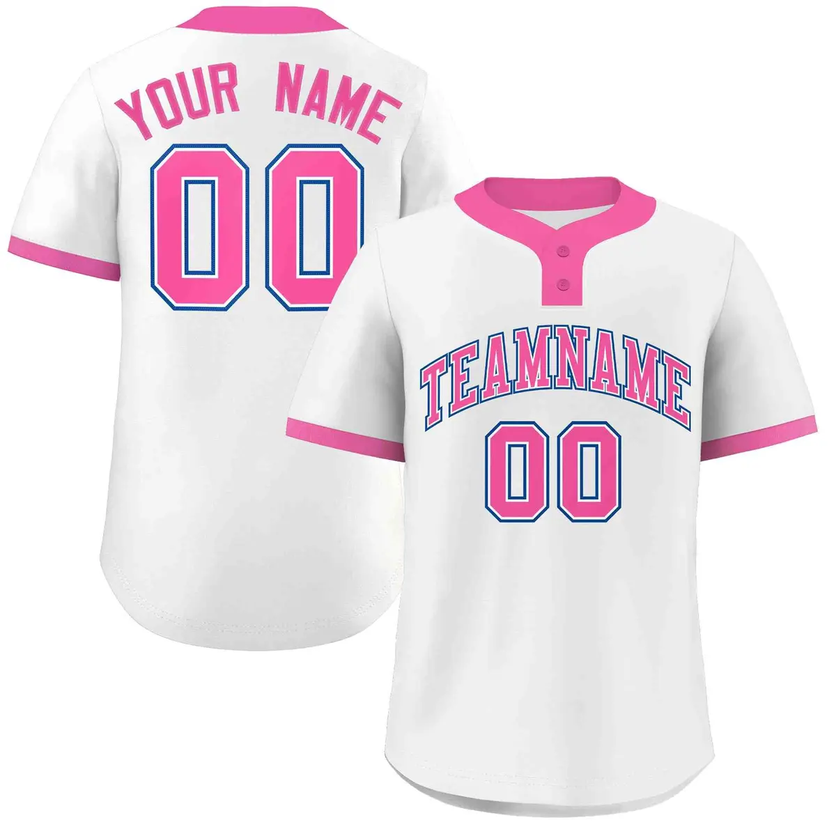 White Pink-Royal Classic Two-Button Softball Jersey