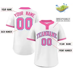 White Pink-Royal Classic Two-Button Softball Jersey 2