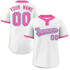 White Pink-Royal Classic Two-Button Softball Jersey 1