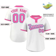 White Pink-Royal Classic Two-Button Softball Jersey 2