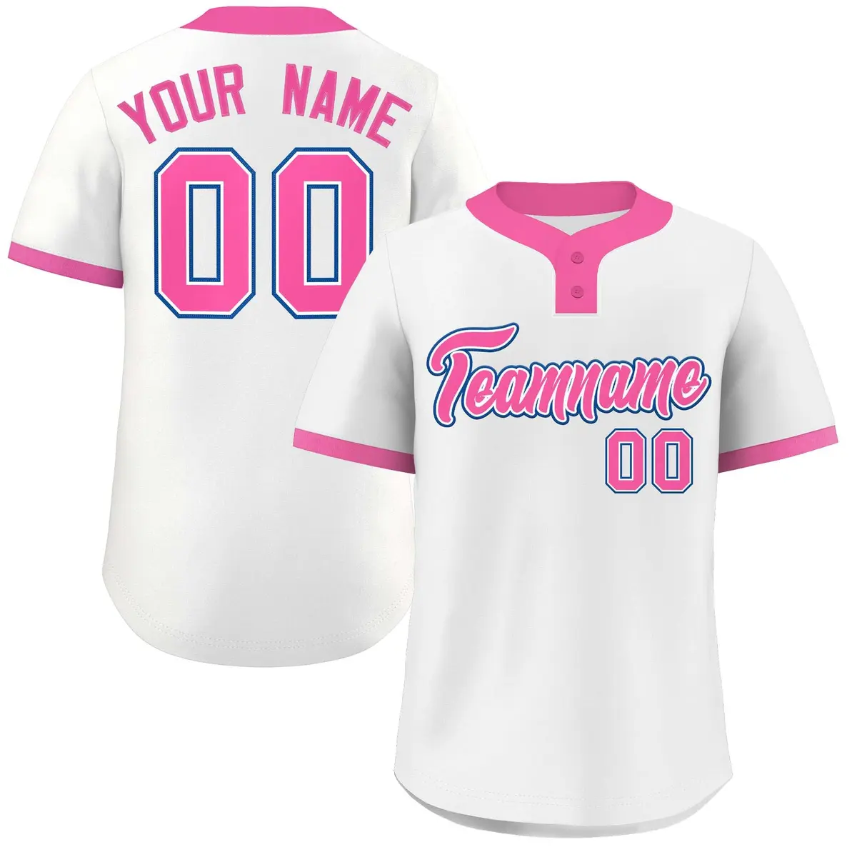 White Pink-Royal Classic Two-Button Softball Jersey