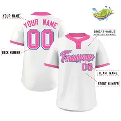 White Pink-Royal Classic Two-Button Softball Jersey 2