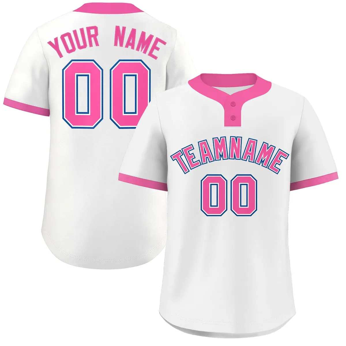 White Pink-Royal Classic Two-Button Softball Jersey