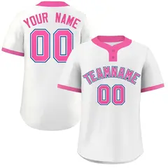 White Pink-Royal Classic Two-Button Softball Jersey