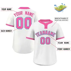 White Pink-Royal Classic Two-Button Softball Jersey 2