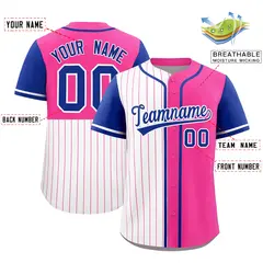 White Pink Royal Pinstripe Raglan Baseball Jersey 2