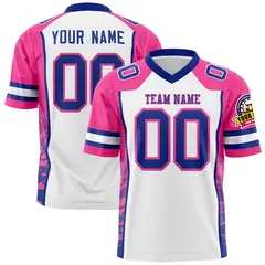 White Pink-Royal Raglan Side Pattern Football Jersey