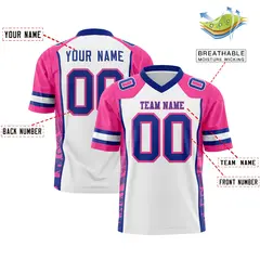 White Pink-Royal Raglan Side Pattern Football Jersey 2