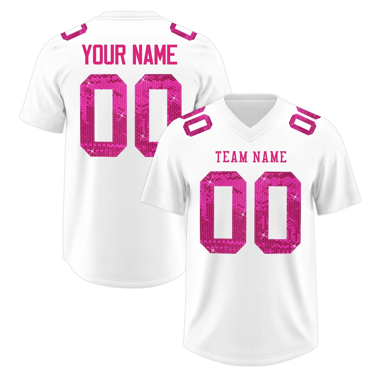 White Pink Sequin Lettering Moisture-Wicking Football Jersey