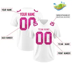 White Pink Sequin Lettering Moisture-Wicking Football Jersey 2