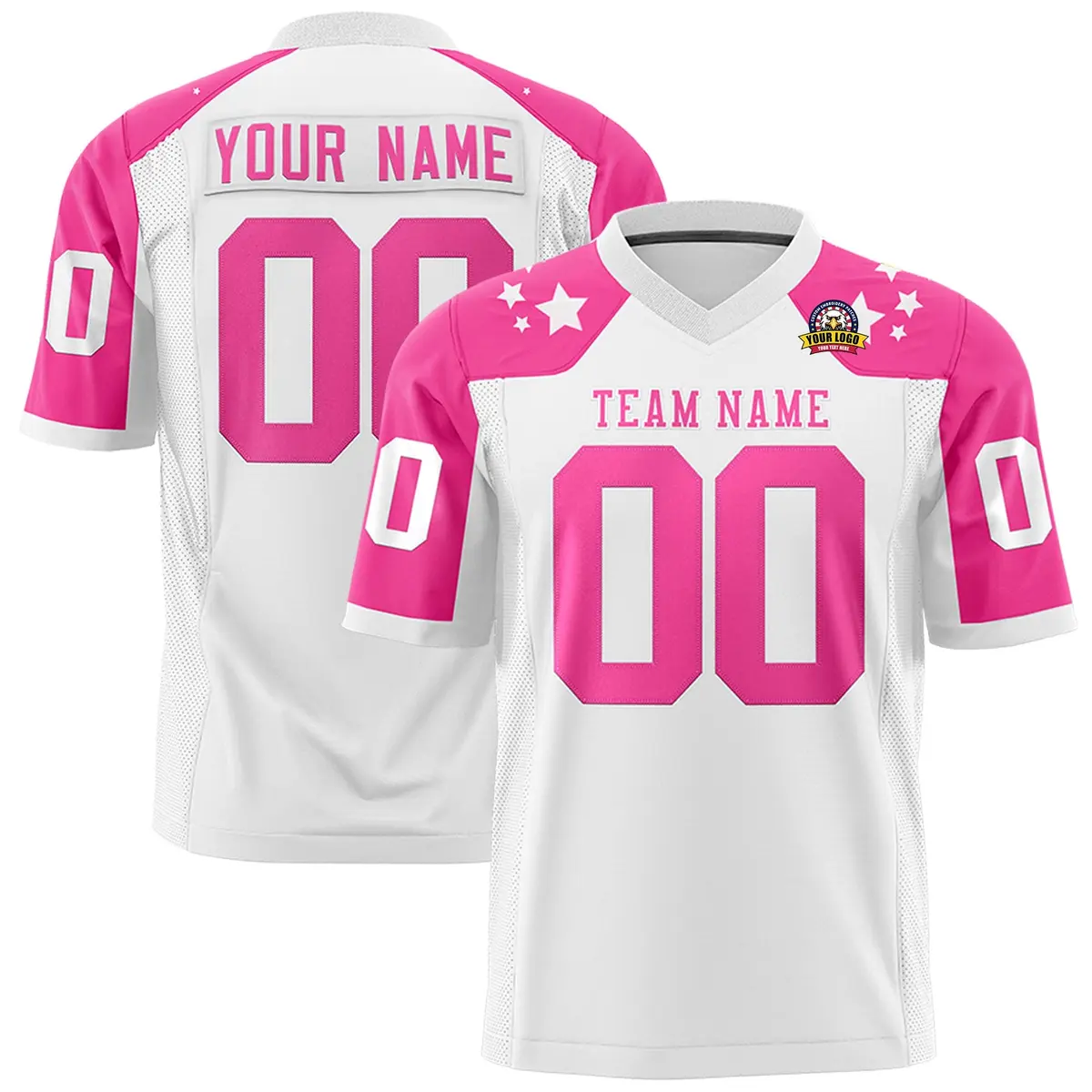 White Pink Shoulder Star Pattern Flag Football Jersey