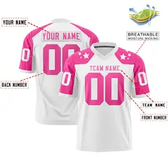 White Pink Shoulder Star Pattern Flag Football Jersey 2